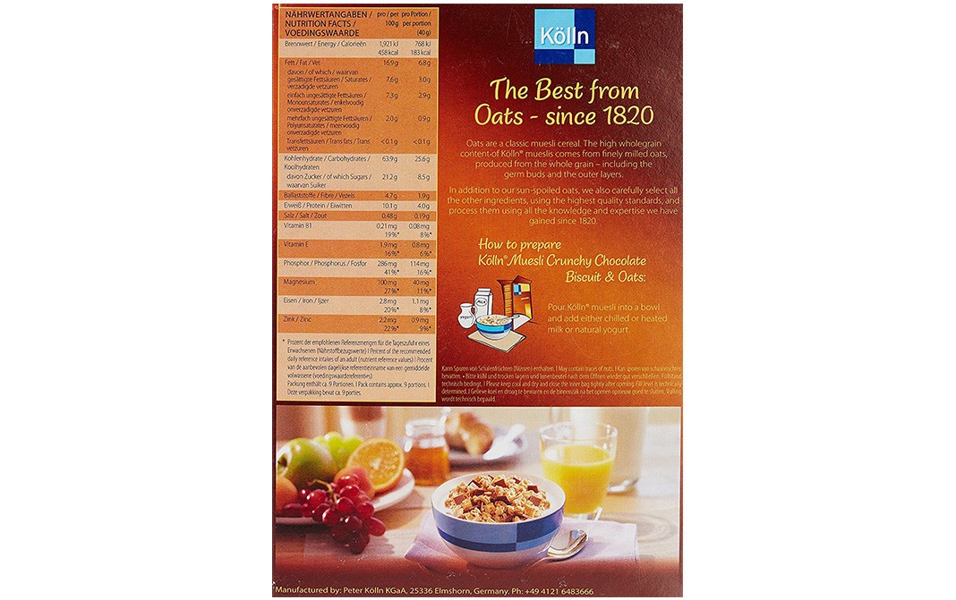 Kolln Muesli Crunchy Chocolate Biscuit & Oats   Box  375 grams